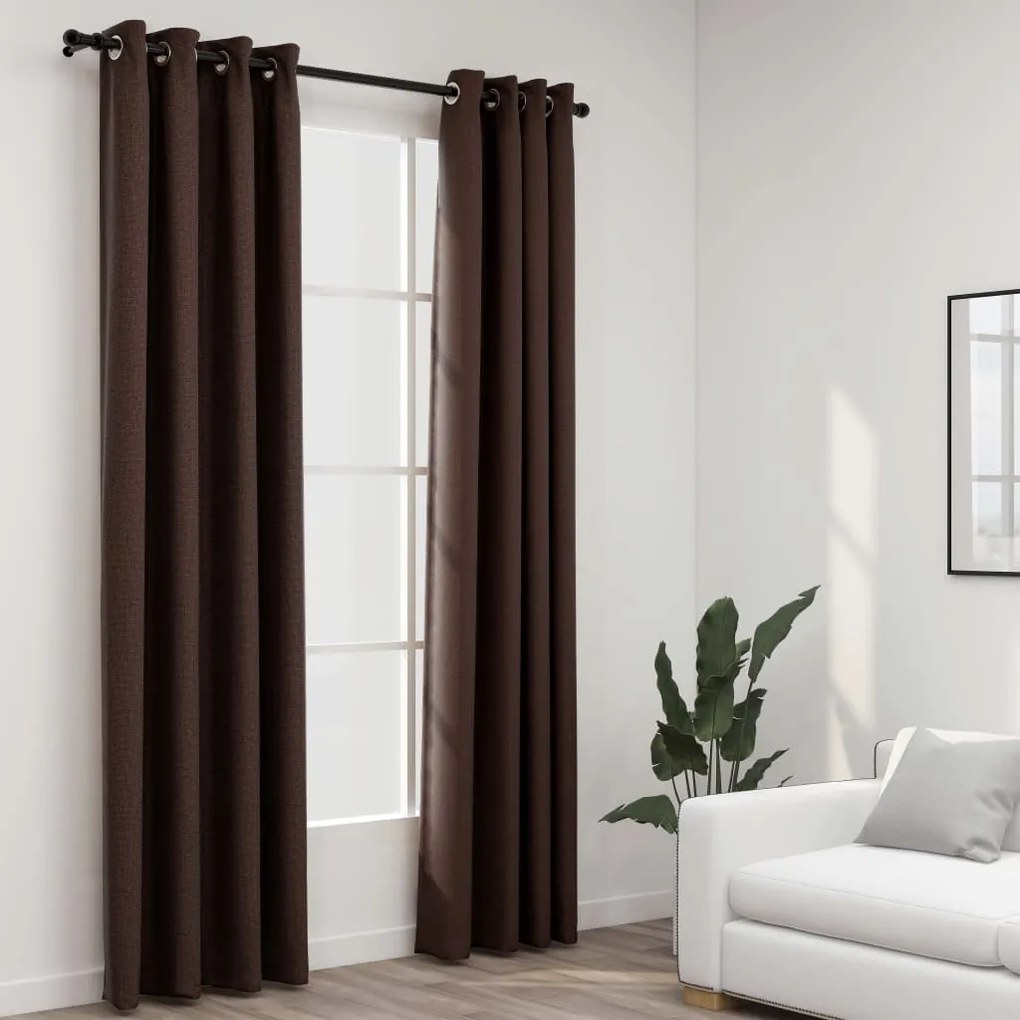 Cortinas opacas asp. linho c/ ilhós 2pcs 140x245cm cinza-acast.