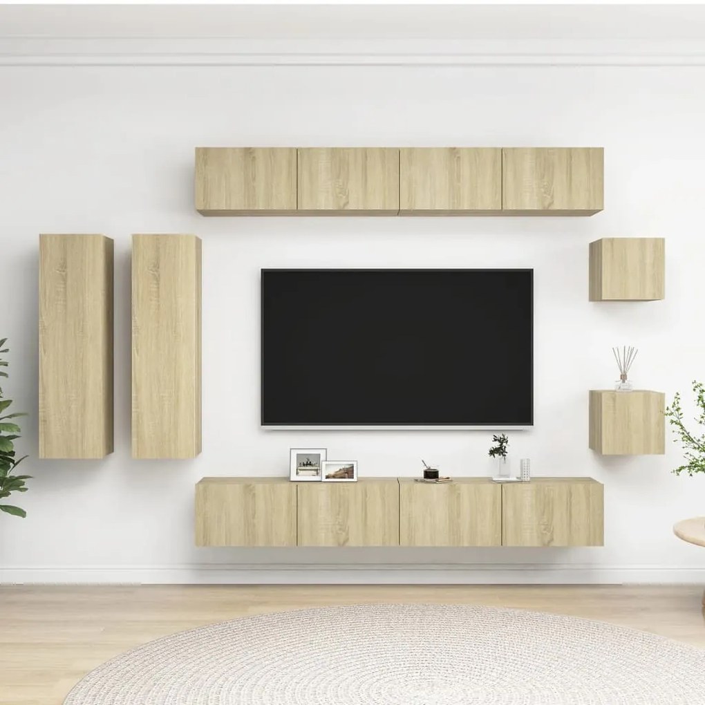 vidaXL 8pcs conjunto de móveis de TV derivados madeira carvalho sonoma