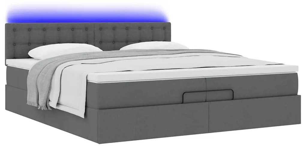 Estrutura de cama otomana com colchões tecido cinzento escuro