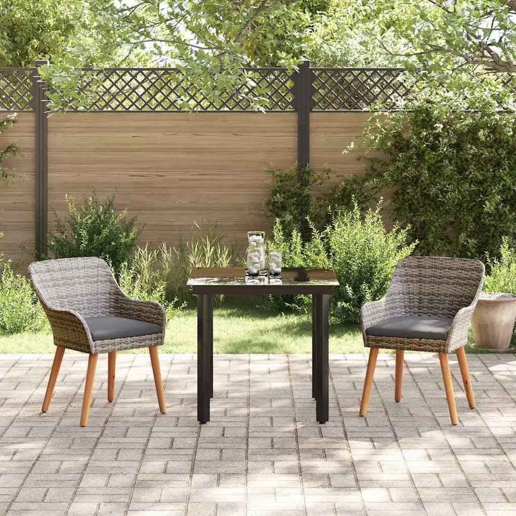 Conjunto de Jantar de Jardim 3 Peças Cinza em Rattan Sintético