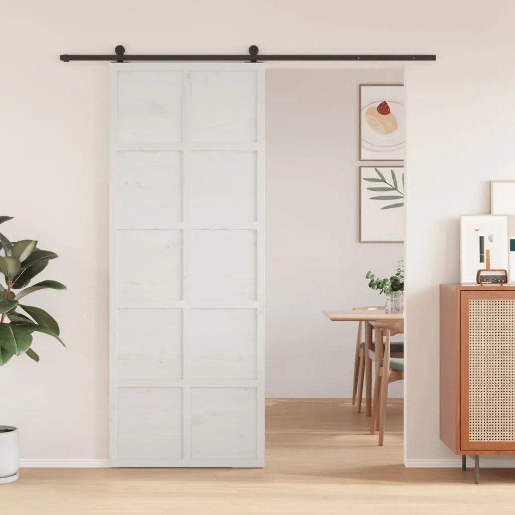 vidaXL Porta de celeiro 80x208 cm madeira de pinho maciça branco