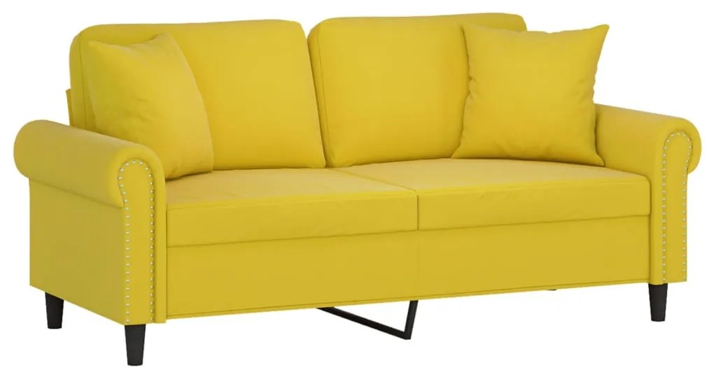 Sofá 2 lugares c/ almofadas decorativas 140 cm veludo amarelo