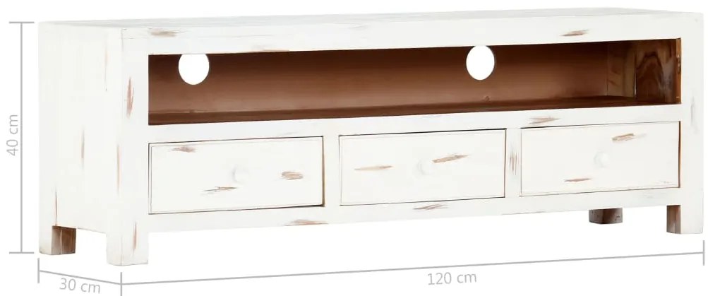 Móvel de TV 120x30x40 cm madeira de acácia maciça branco