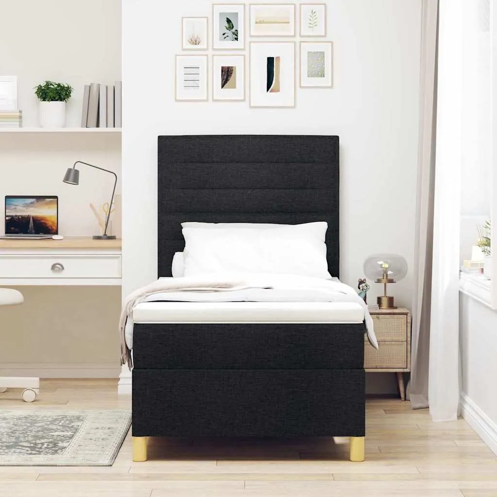 Cama Box Spring com Colchão Preta 80x200 cm Tecido