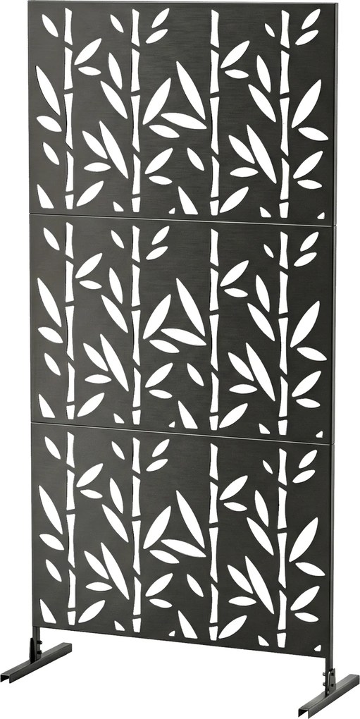 Biombo decorativo de proteção visual para exterior 92 x 40 x 192 cm, claustra decorativa para jardim, 3 painéis com padrão de bambu em metal, preto