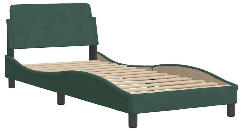 Cama com colchão 90x190 cm veludo verde-escuro