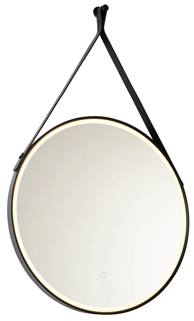 Espelho de casa de banho moderno preto com LED e dimmer tátil - Pien