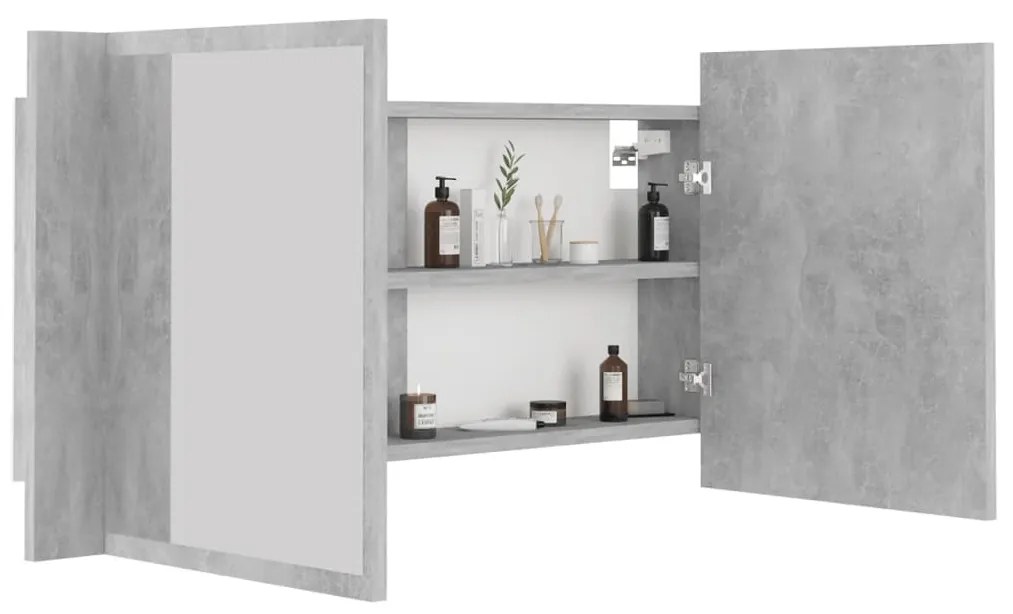 Armário espelhado casa de banho LED acrílico cinza cimento