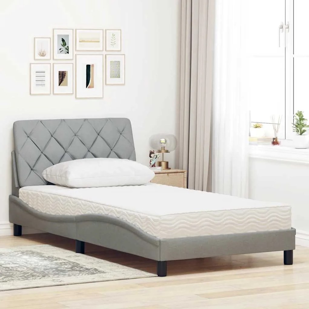 Cama com colchão 100x200 cm tecido cinzento-claro