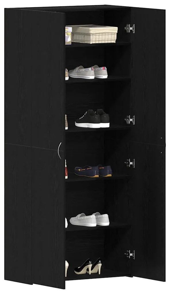 Armário para Sapatos Preto Carvalho 80x35,5x180 cm Madeira de engenhar