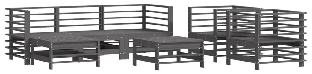 7 pcs conjunto lounge jardim c/ almofadões madeira maciça cinza
