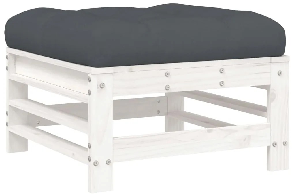 Apoios de pés p/ jardim c/ almofadões 2 pcs pinho maciço branco
