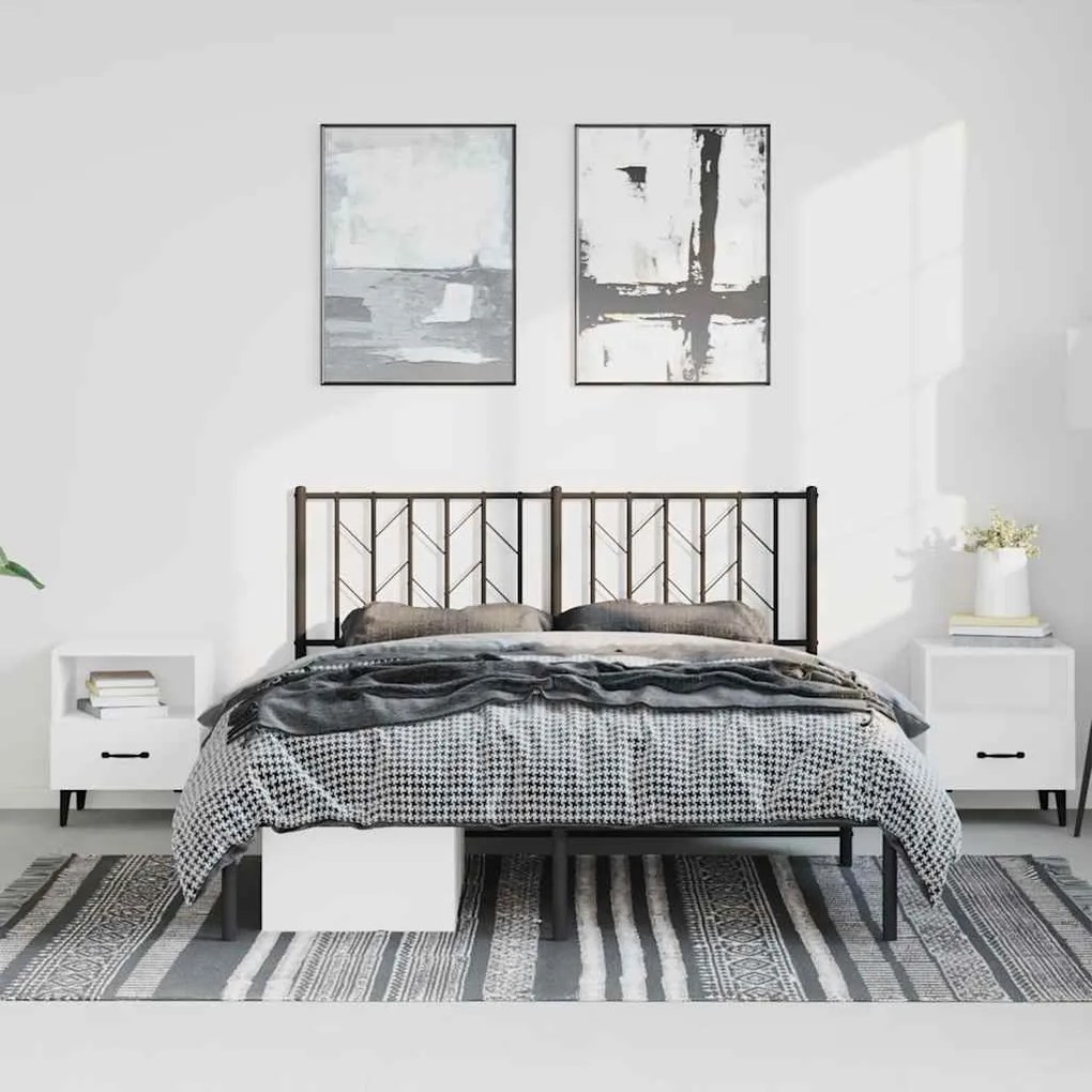 Estrutura de cama com cabeceira 193x203 cm metal preto