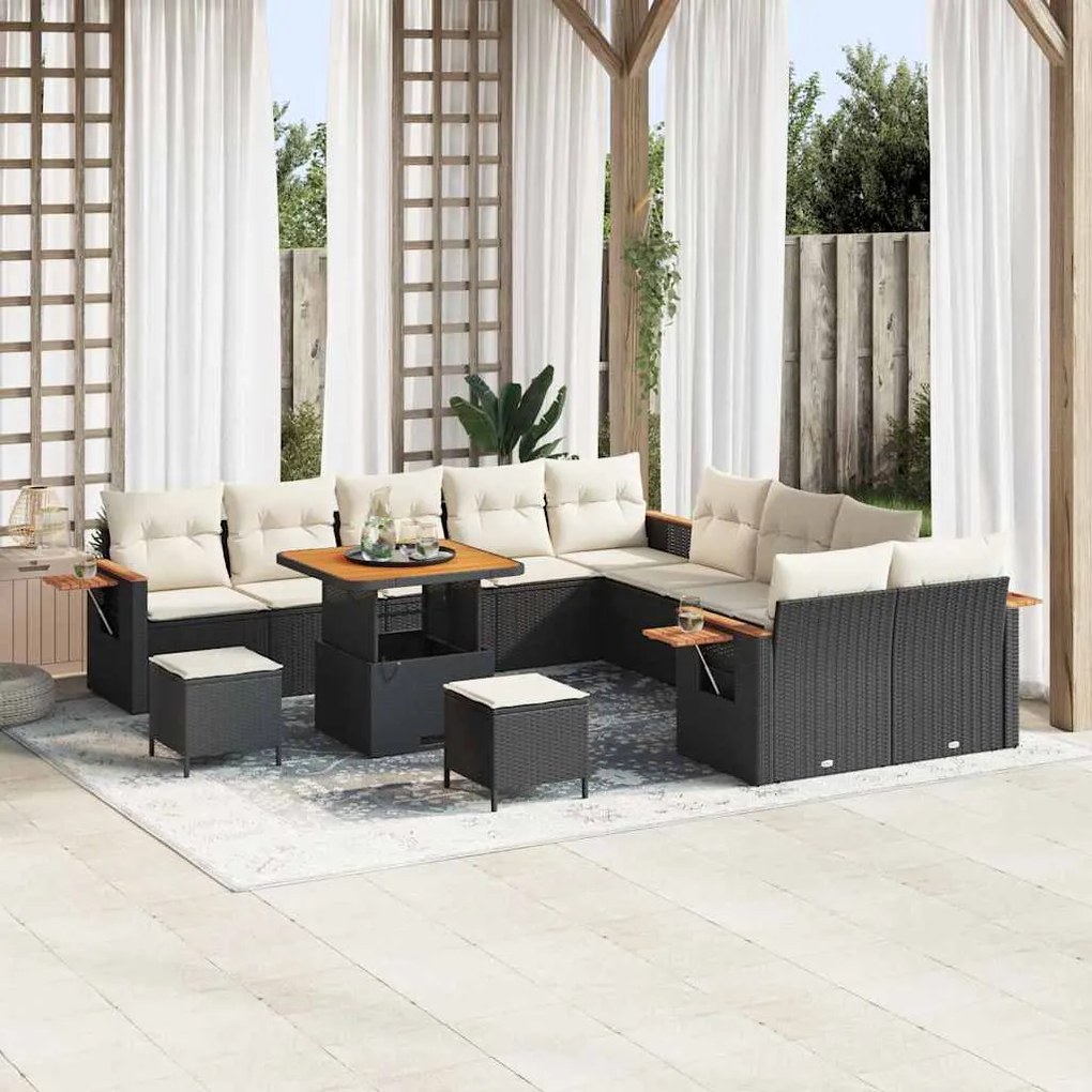 vidaXL Conjunto de Sofá de Jardim 13 pcs Preto Rattan Sintético