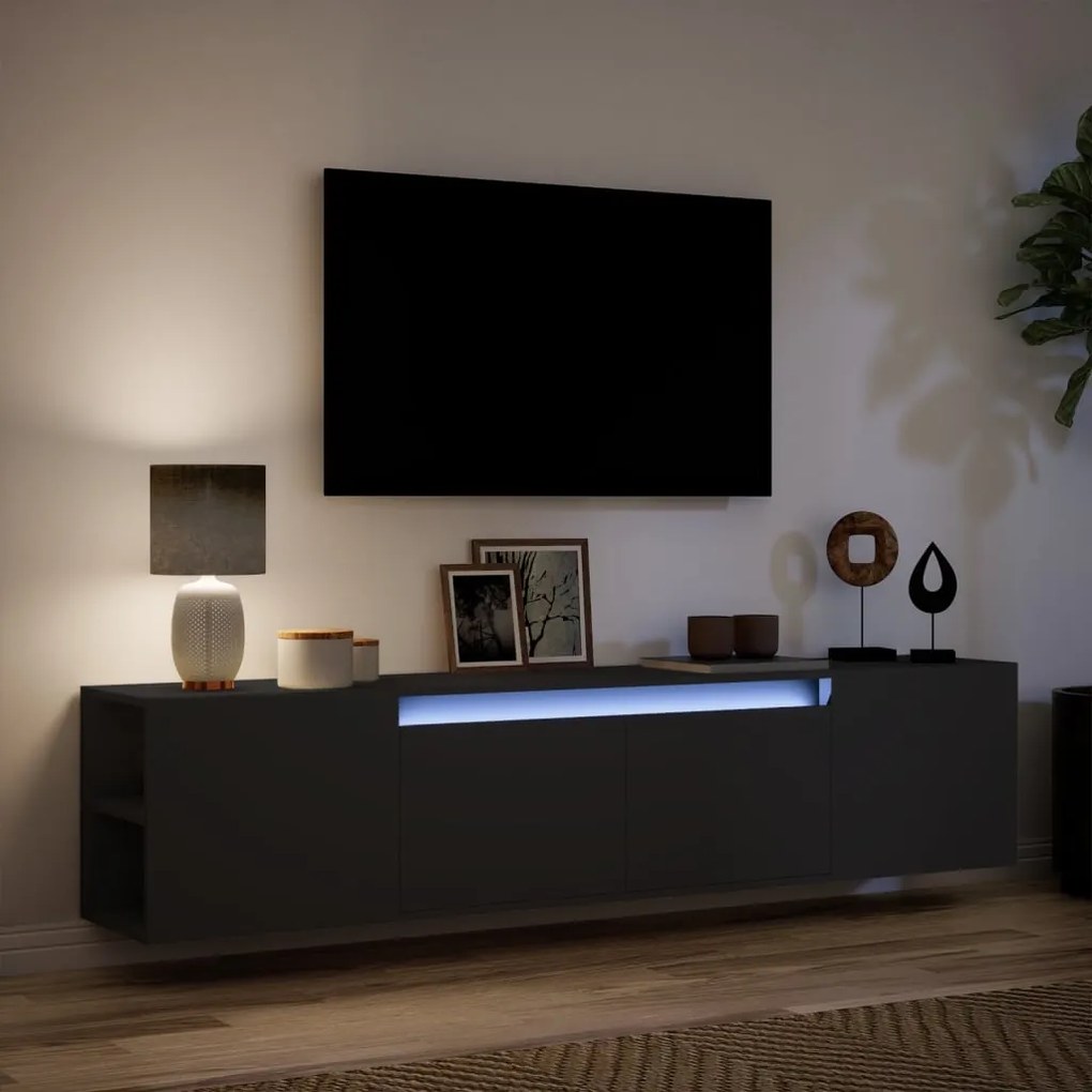 Móvel de parede para TV com luzes LED 180x31x39,5 cm preto
