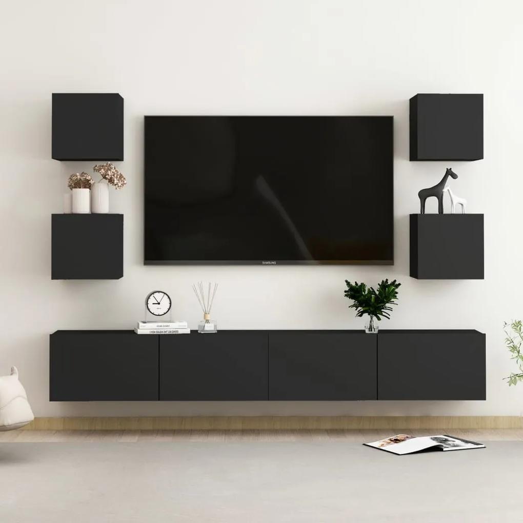 Conjunto de 6 Móveis de Parede de TV Funchal L - Preto - Design Modern