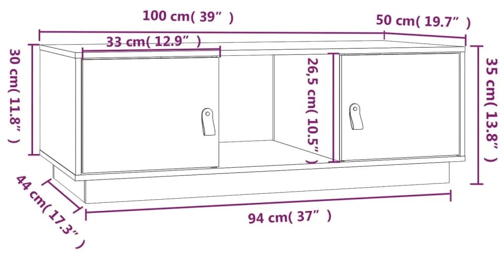 vidaXL Mesa de centro 100x50x35 cm pinho maciço