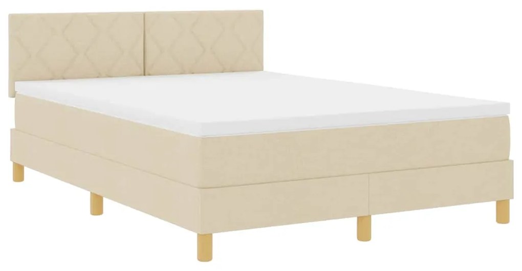 Cama Box Spring com Colchão &amp; LED Creme 140x200 cm Tecido