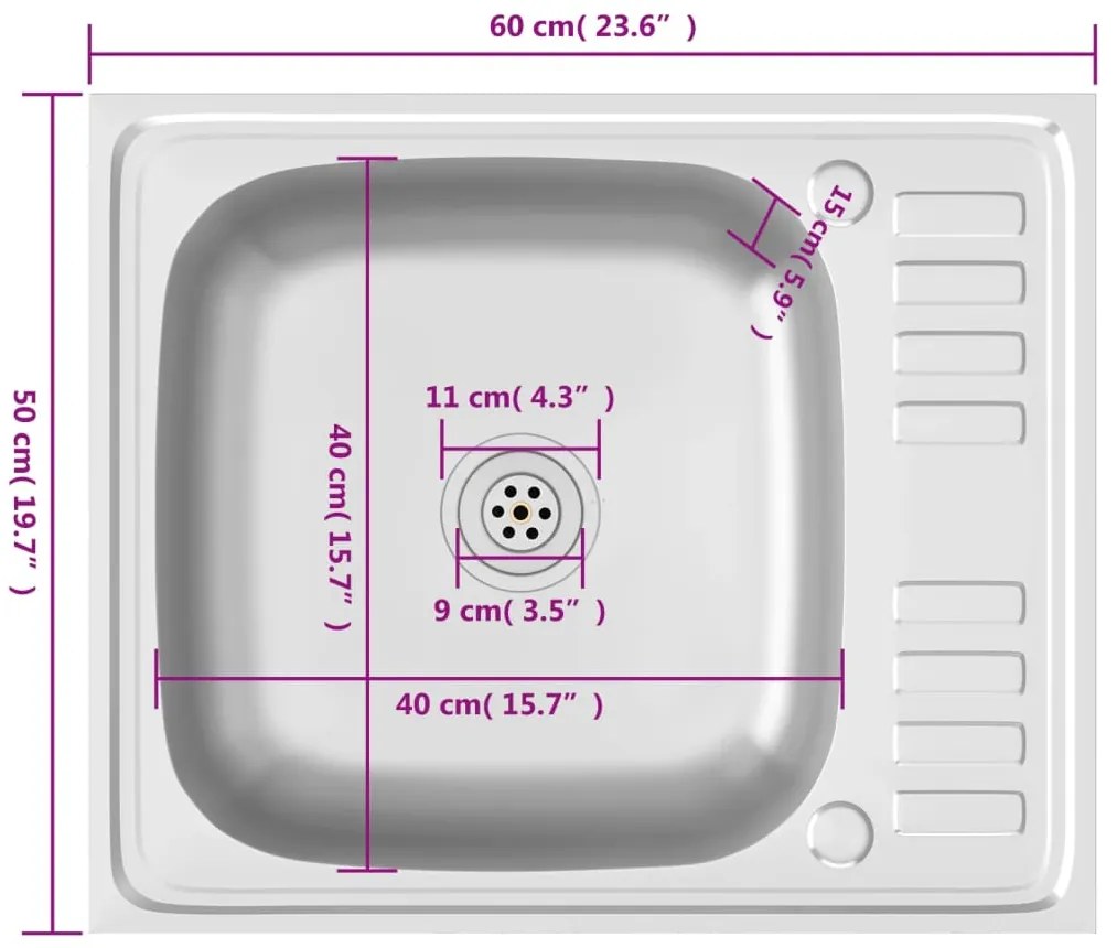 Lava-louça cozinha + escorredor 600x500x155mm aço inox prateado