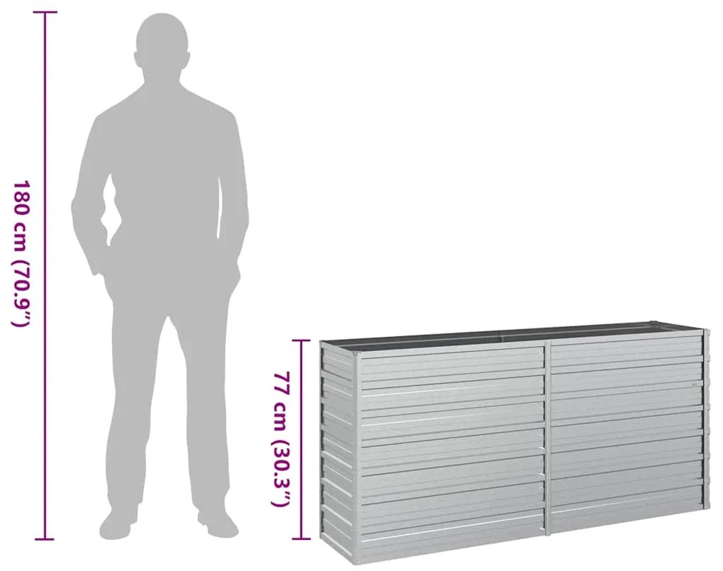 Canteiro elevado de jardim 160x40x77cm aço galvanizado prateado