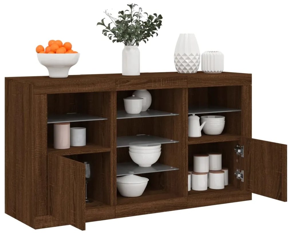 Aparador com luzes LED 123x37x67 cm carvalho castanho