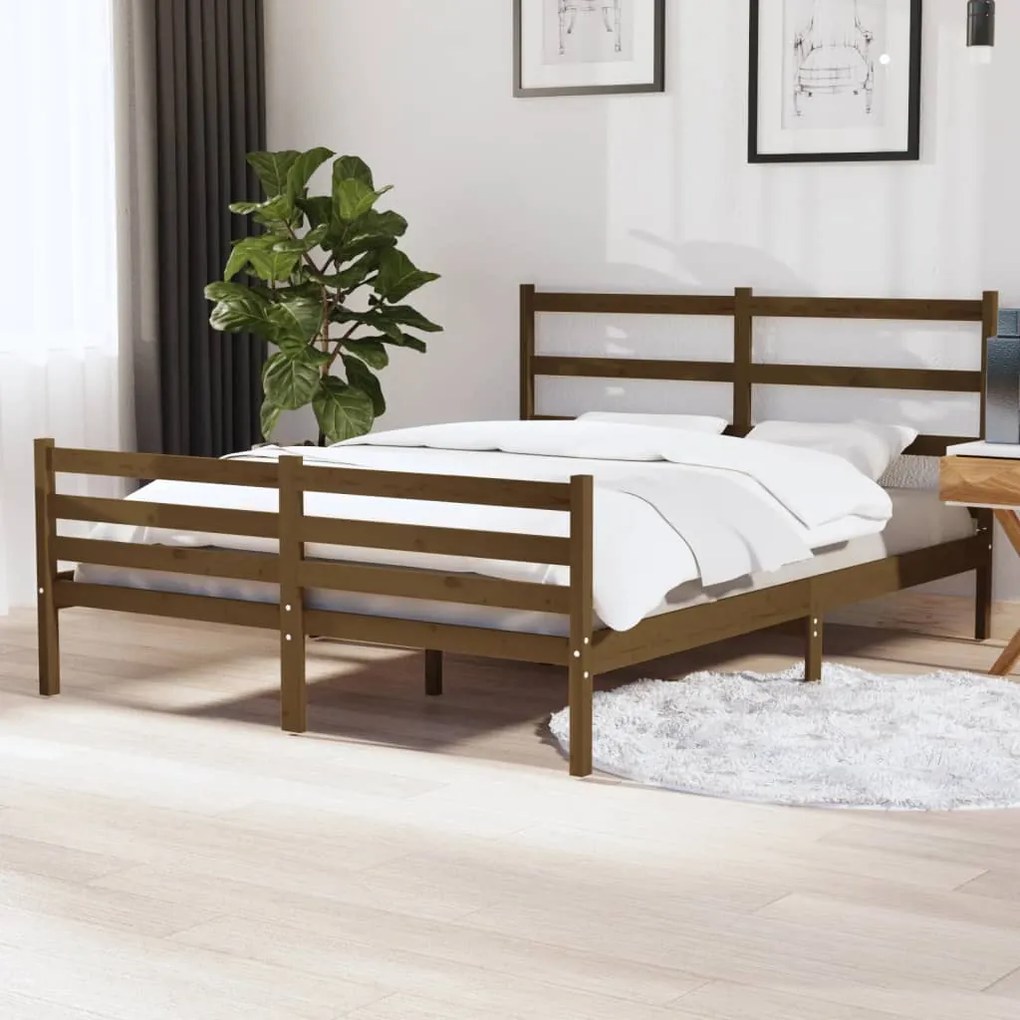 vidaXL Estrutura de cama 140x190 cm pinho maciço castanho mel