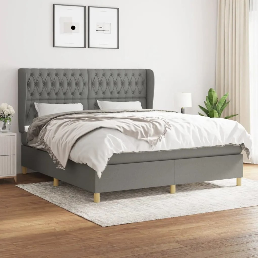 vidaXL Cama com molas/colchão 180x200 cm tecido cinzento-escuro