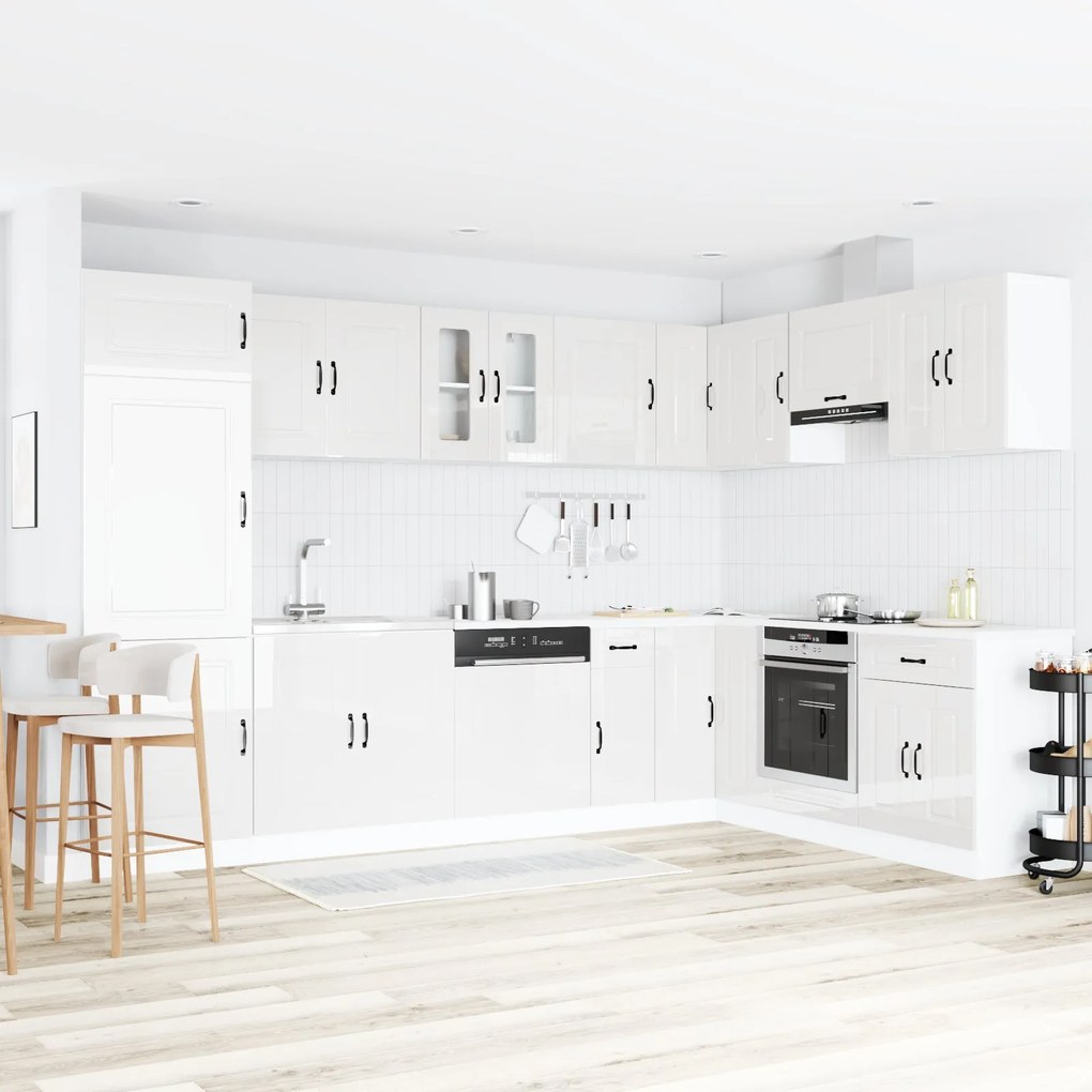 Armário de Cozinha vidaXL "Kalmar" com Pias Duplas em Alto Brilho Bran