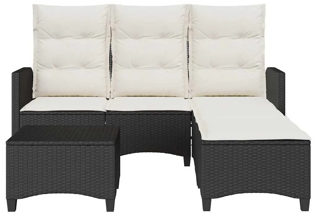 3pcs conjunto sofás de jardim com almofadões em L vime PE preto