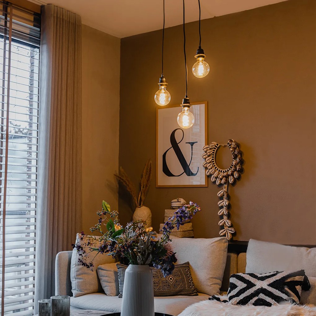 Candeeiro de suspensão industrial preto 3 luzes - Cava