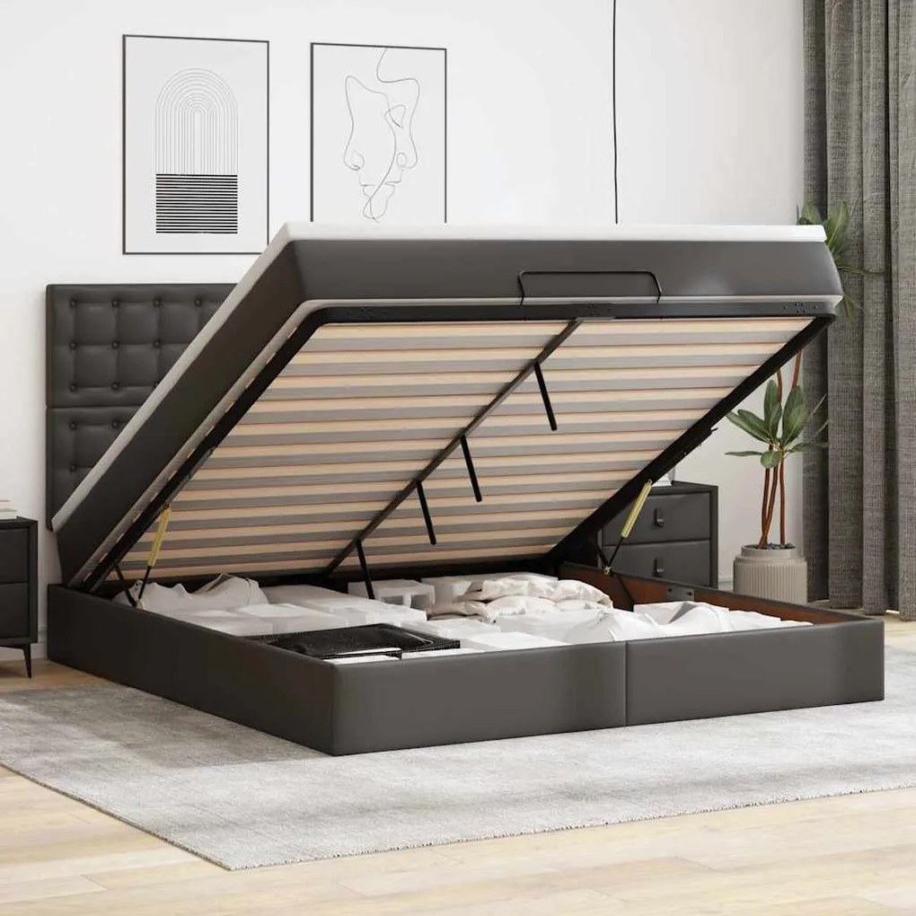 Estrutura de cama otomana com colchão 160x200 cm preta