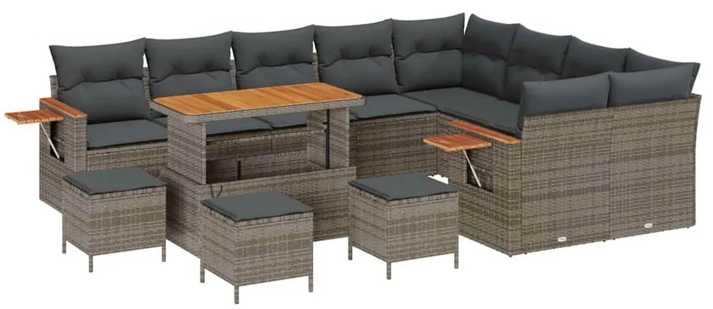 Conjunto de Sofás de Jardim de 13 Peças com Almofadas Cinza Rattan Pol