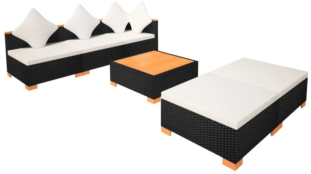 6 pcs conjunto lounge de jardim c/ almofadões vime PE preto
