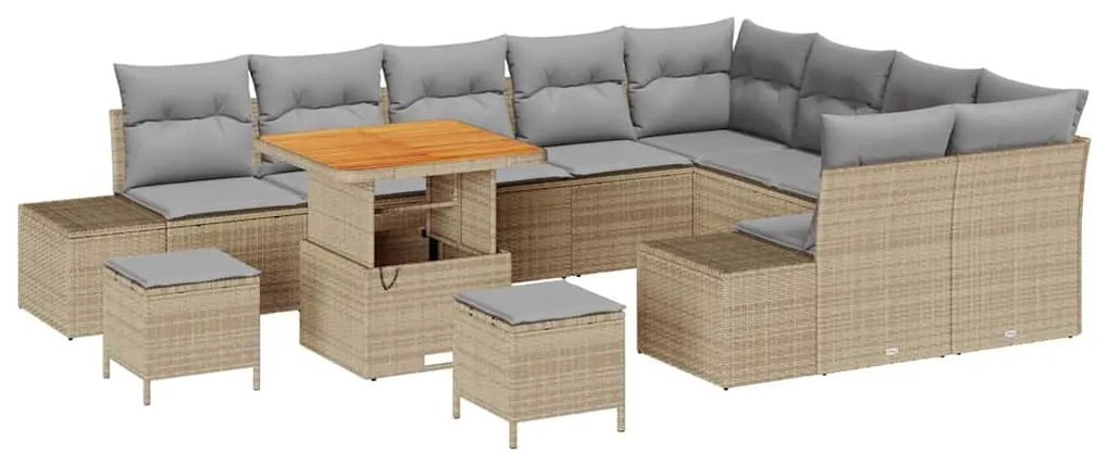 Conjunto de Sofá de Jardim com 12 Peças com Almofadas Rattan Poliéster