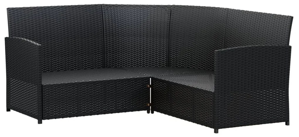 2 pcs conjunto de sofás formato L c/ almofadões vime PE preto