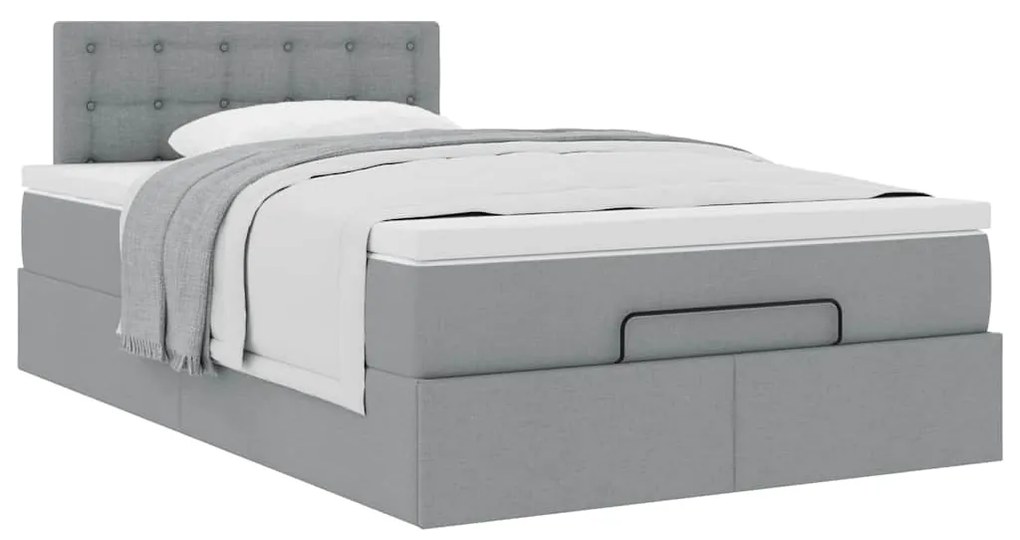 Cama otomana com colchão 120x190 cm tecido cinzento claro