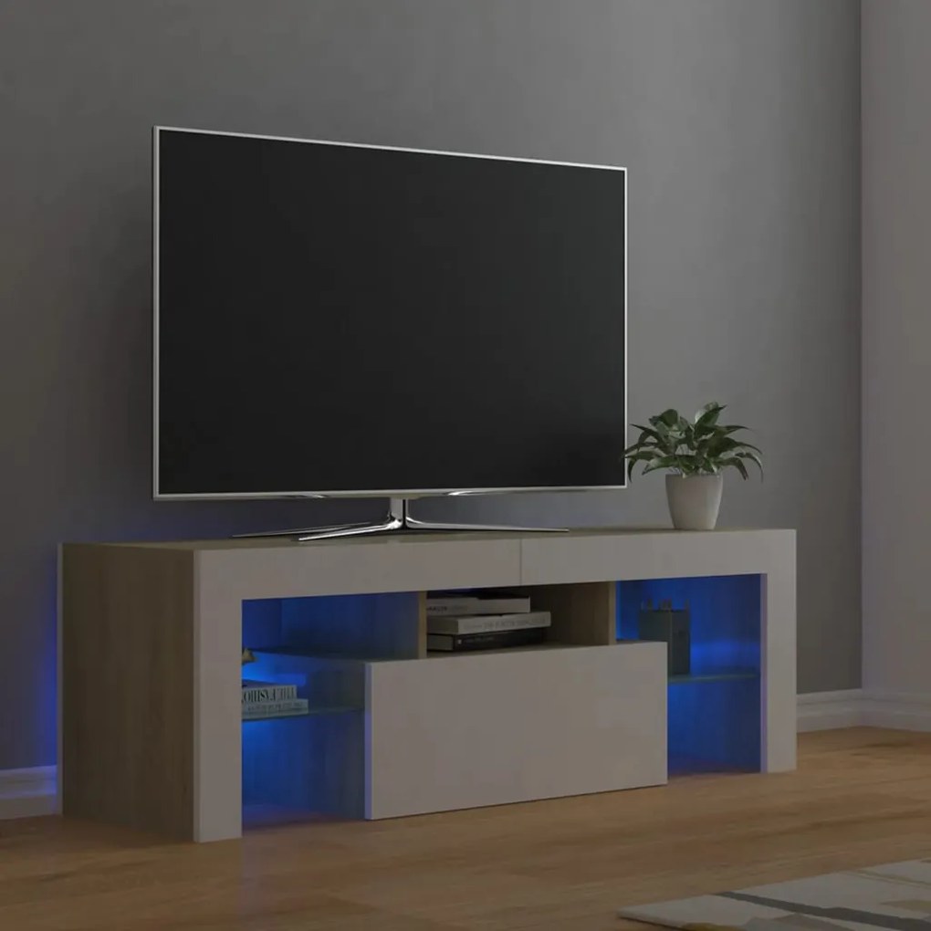 Móvel de TV com luzes LED 120x35x40 cm branco e carvalho sonoma