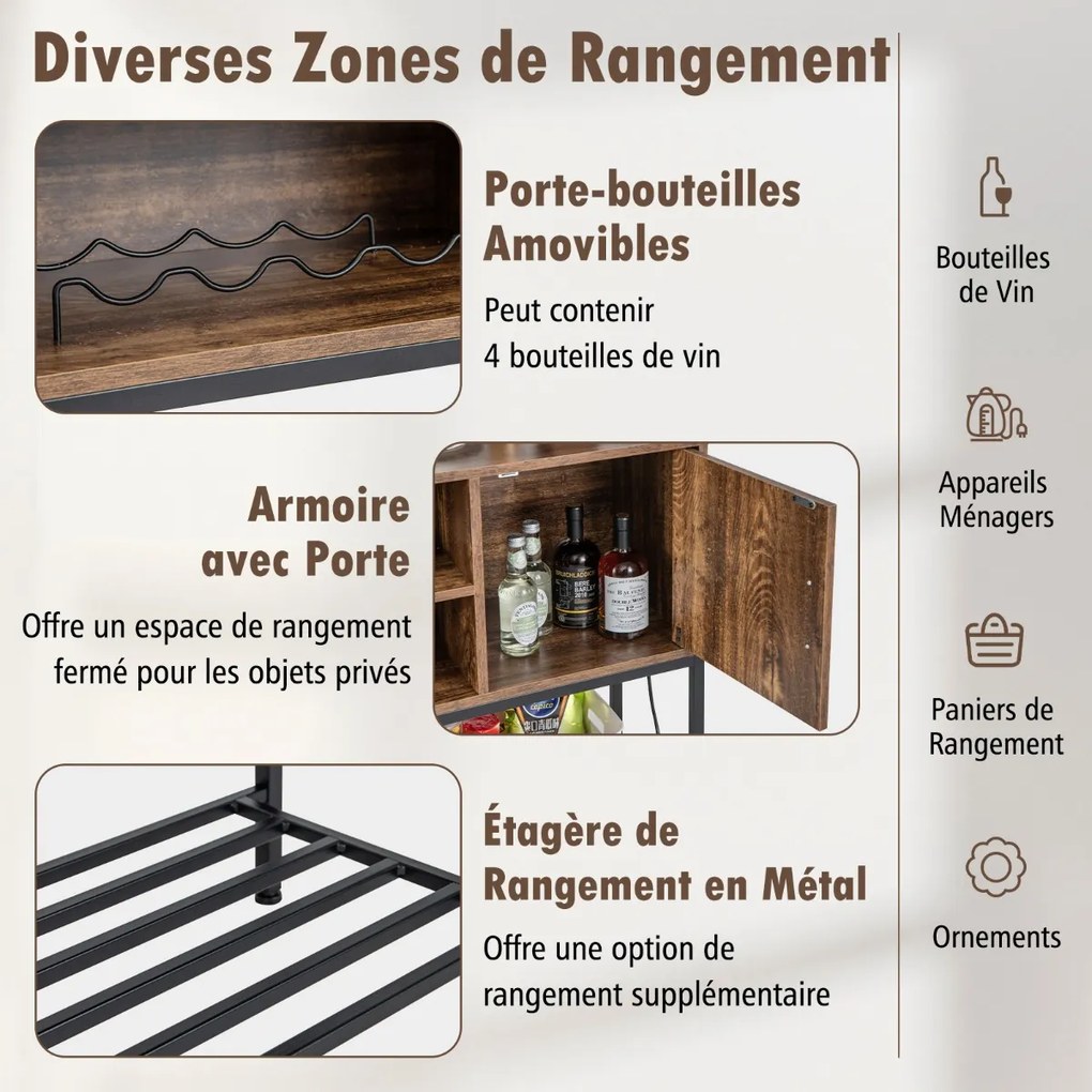 Aparador com porta-vinhos e prateleiras para armazenamento - Cinza