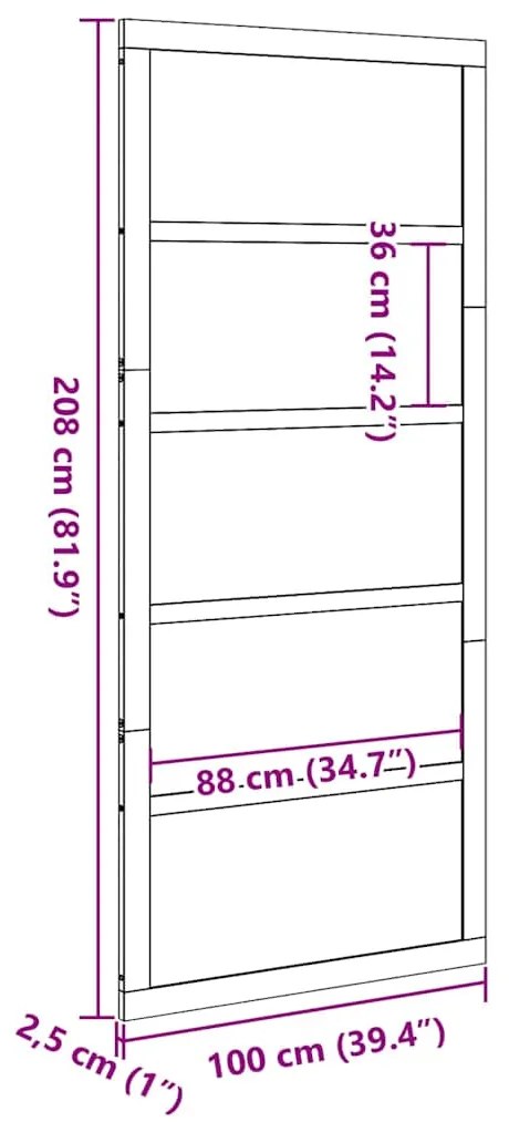 Porta de Celeiro Castanha 100x208 cm Madeira Sólida Pinheiro