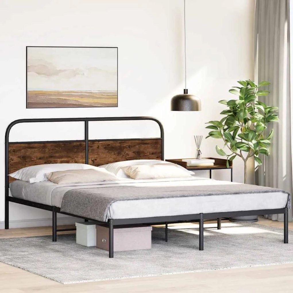 Estrutura de cama s/ colchão derivados madeira carvalho fumado