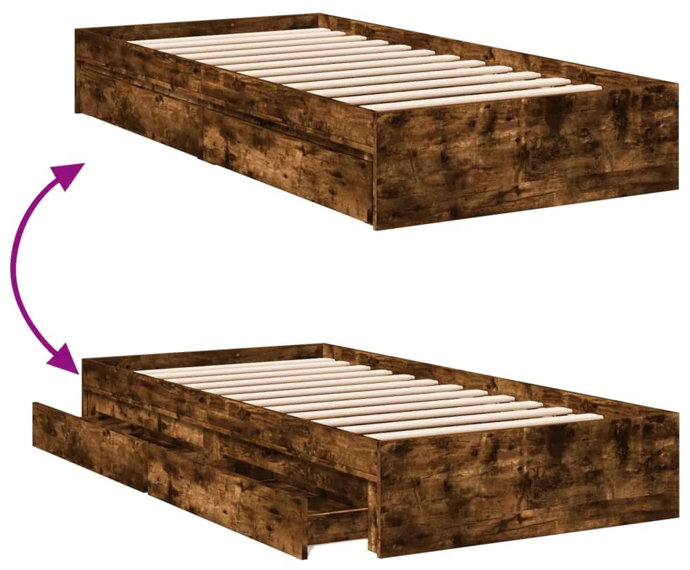 Estrutura de cama c/ gavetas derivados madeira carvalho fumado