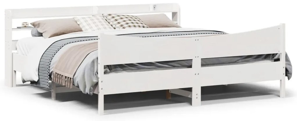Estrutura de cama com cabeceira 200x200 cm pinho maciço branco