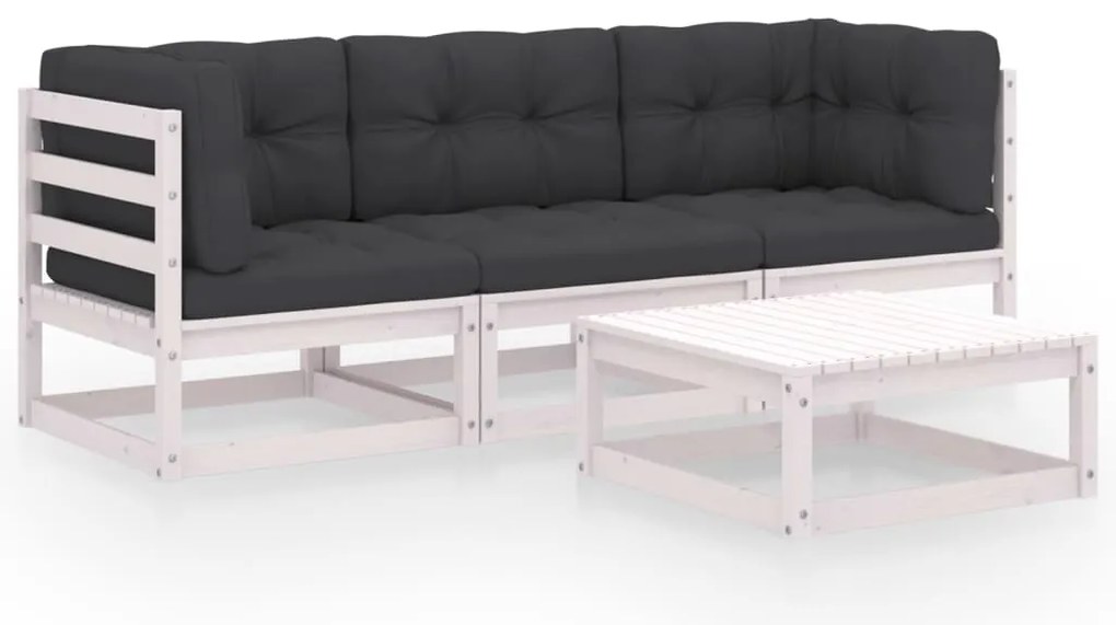 4 pcs conjunto lounge de jardim com almofadões pinho maciço