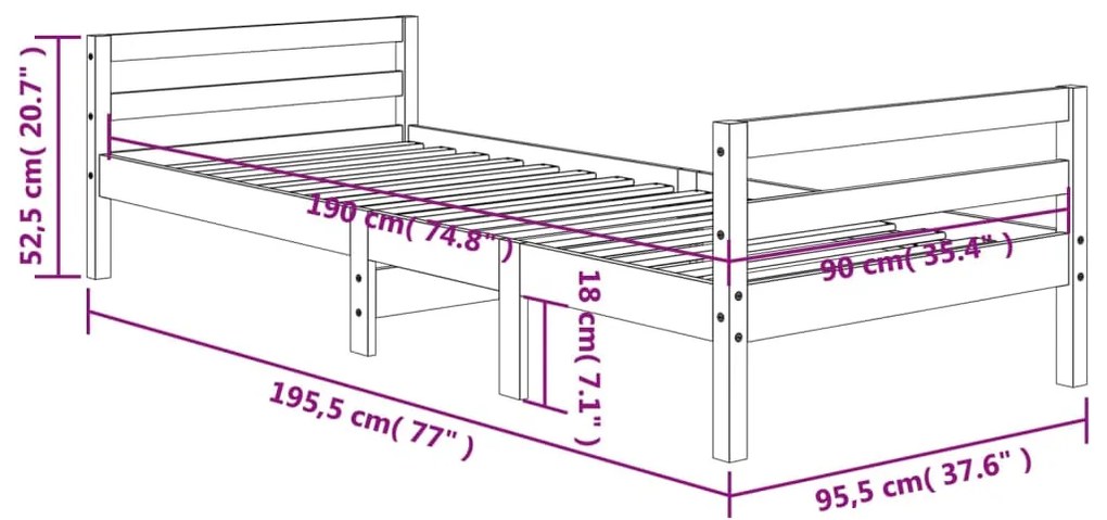 Estrutura de cama 90x190 cm madeira pinho maciça castanho cera