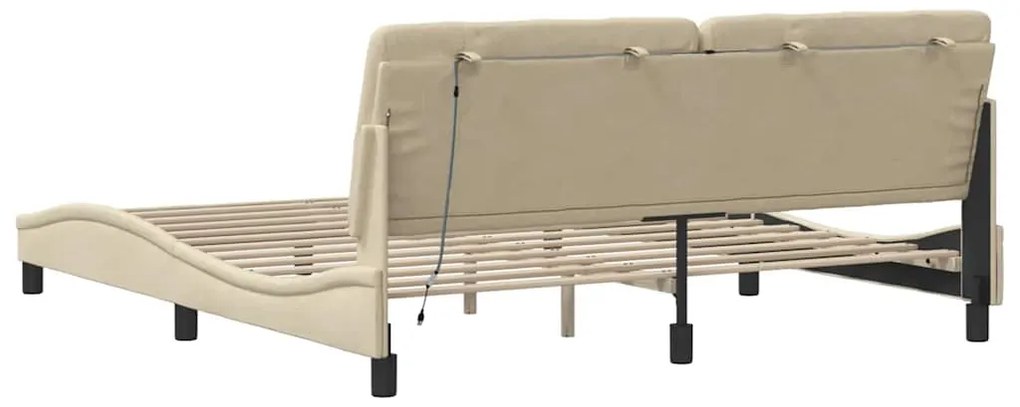 Estrutura de cama com LED sem colchão 180x200 cm tecido creme