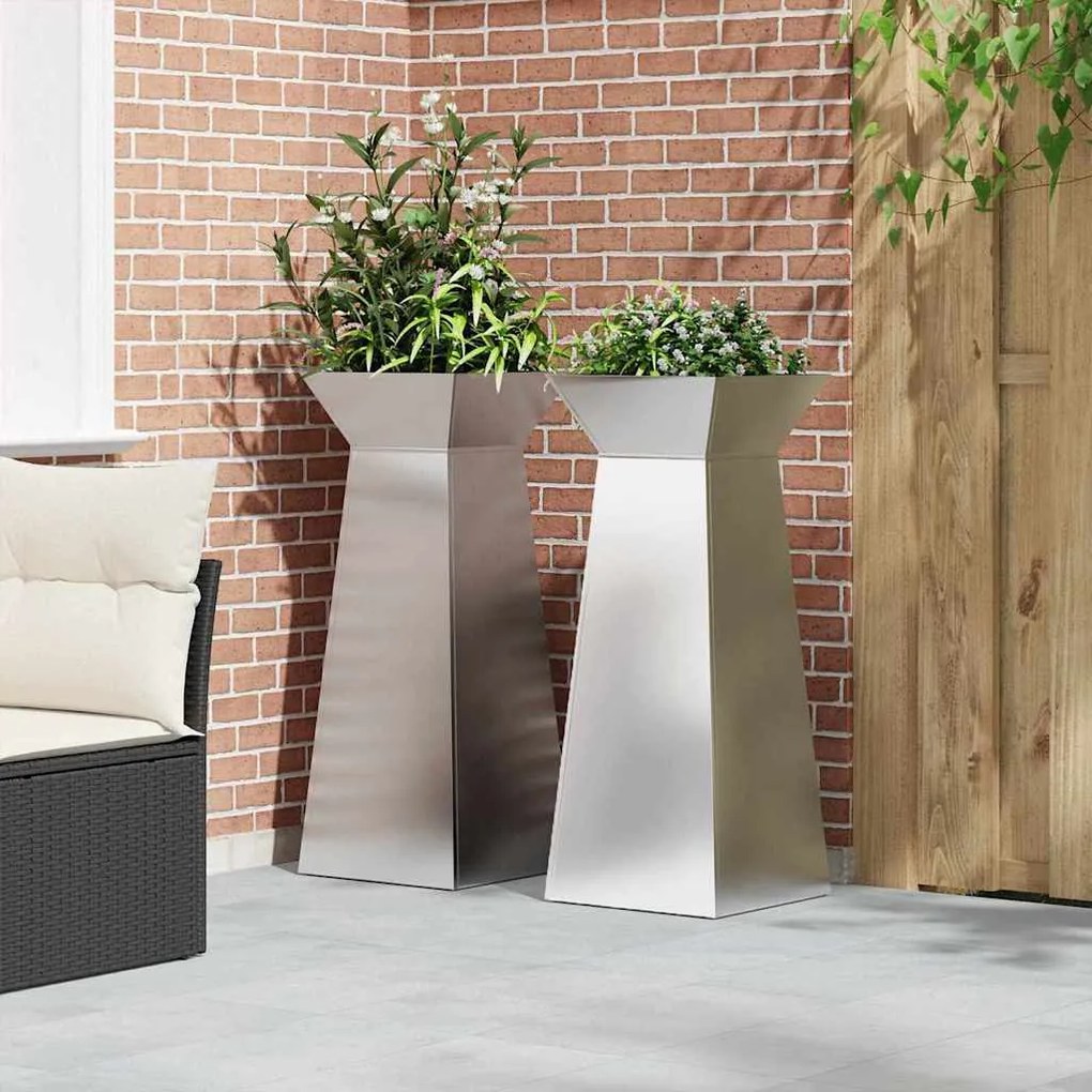 Vasos de Pilar para Jardim - 2 peças com Bowl de 40x40x100 cm em Aço I
