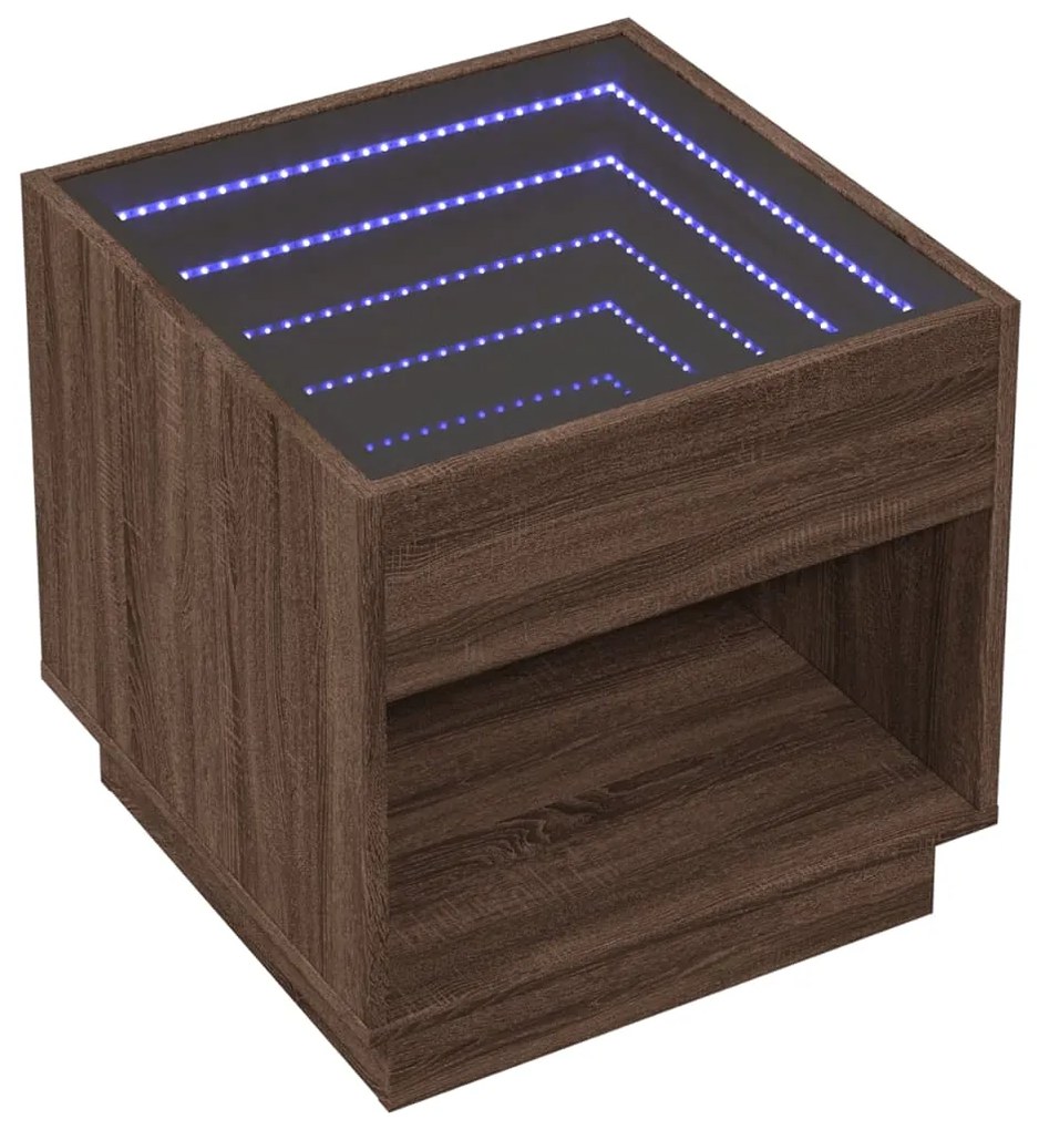 Mesa de centro luzes LED Infinity 50x50x50 cm carvalho castanho