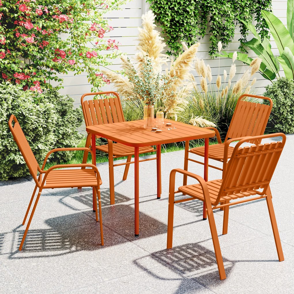 Conjunto de 4 cadeiras de jardim empilháveis para exterior (MESA NÃO INCLUIDA), com encosto alto e braços, estrutura em aço, 56 x 66 x 91 cm, cor lara
