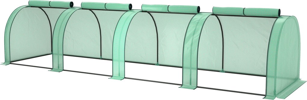 Mini estufa de jardim para tomates, 4 x 1 x 0,80 m, em aço com revestimento de PE anti-UV, 4 portas com fecho de correr enroláveis, verde