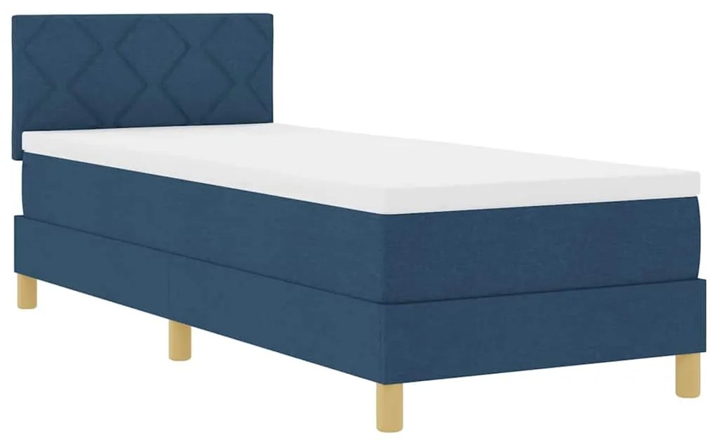 Cama Box Spring com Colchão &amp; LED Azul 80x200 cm Tecido